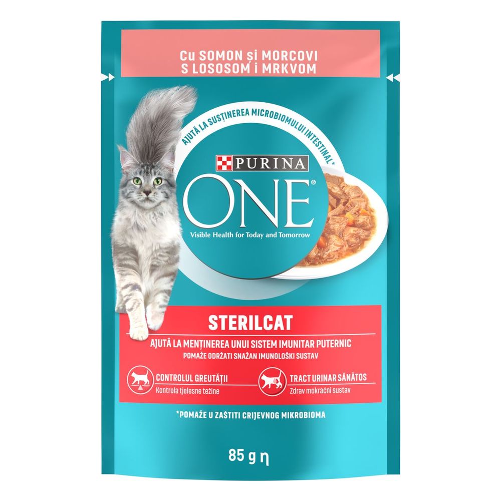 Purina ONE Hrana za mačke, mini fileti s lososom i mrkvom u umaku Sterilcat Adult 85g slika 1