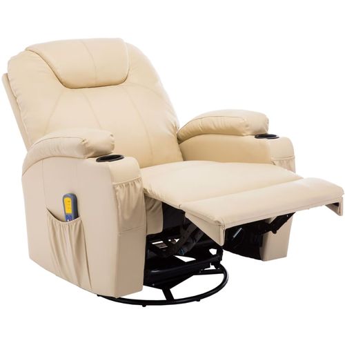 Električna ljuljajuća fotelja za masažu od umjetne kože krem slika 37