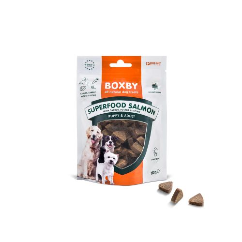 Boxby Poslastica za pse Puppy & Adult Super Food Losos, Mrkva i Timijan, 120 g slika 1