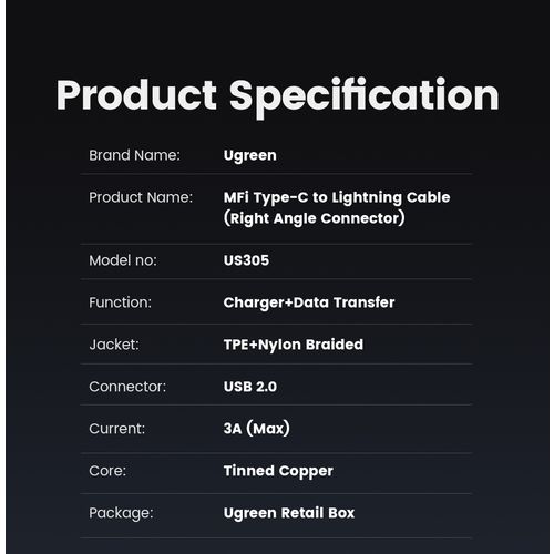 Ugreen MFI kutni kabel USB-C na Lightning 1,5m - u kutiji slika 8