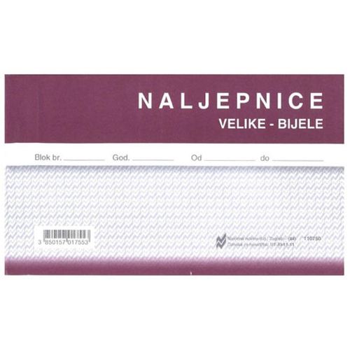 XI-11-11 NALJEPNICE VELIKE BIJELE; Blok 50 listova, 16,5 x 10 cm slika 1