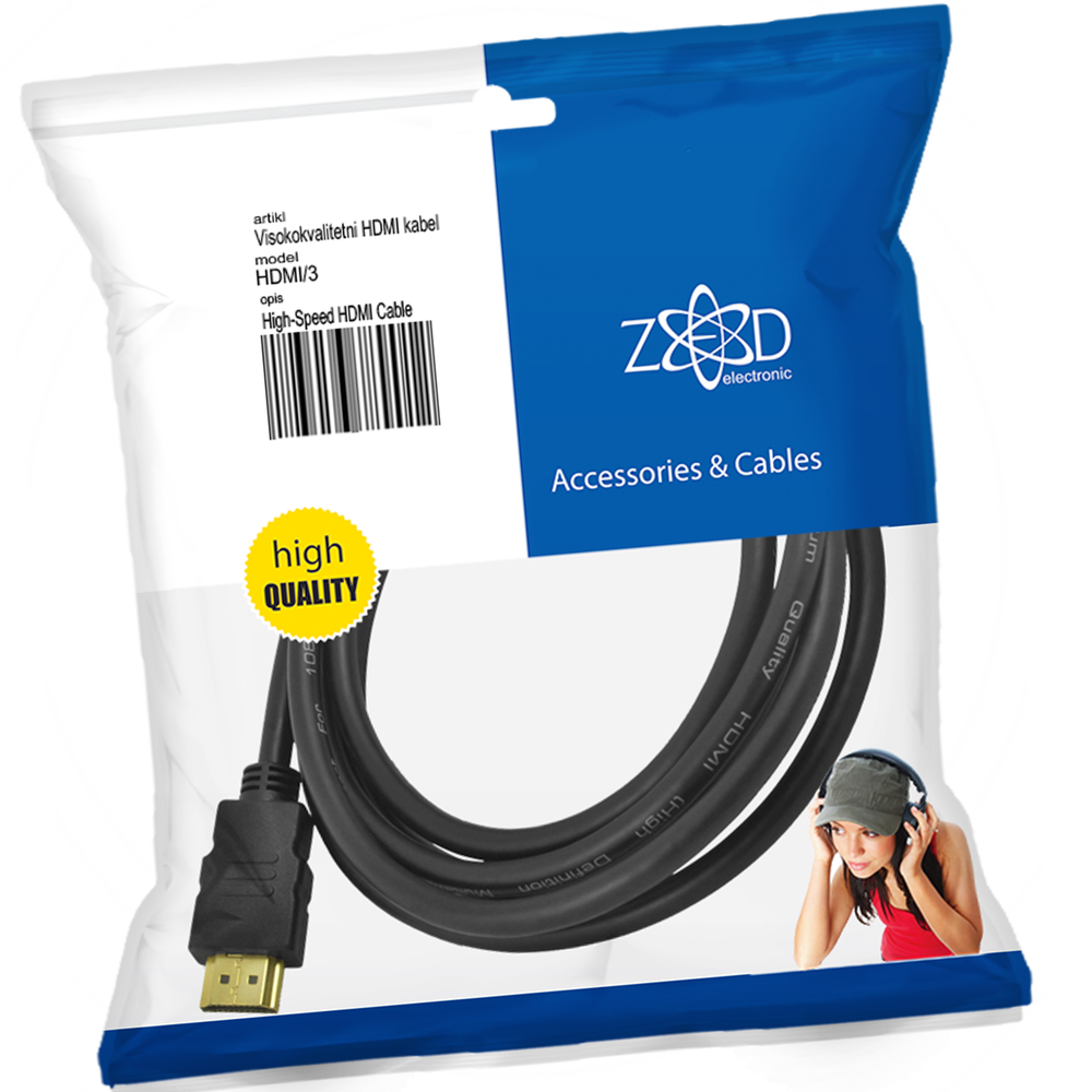 ZED electronic HDMI kabl, 3.0 met, ver. 1.4 - HDMI/3 slika 1