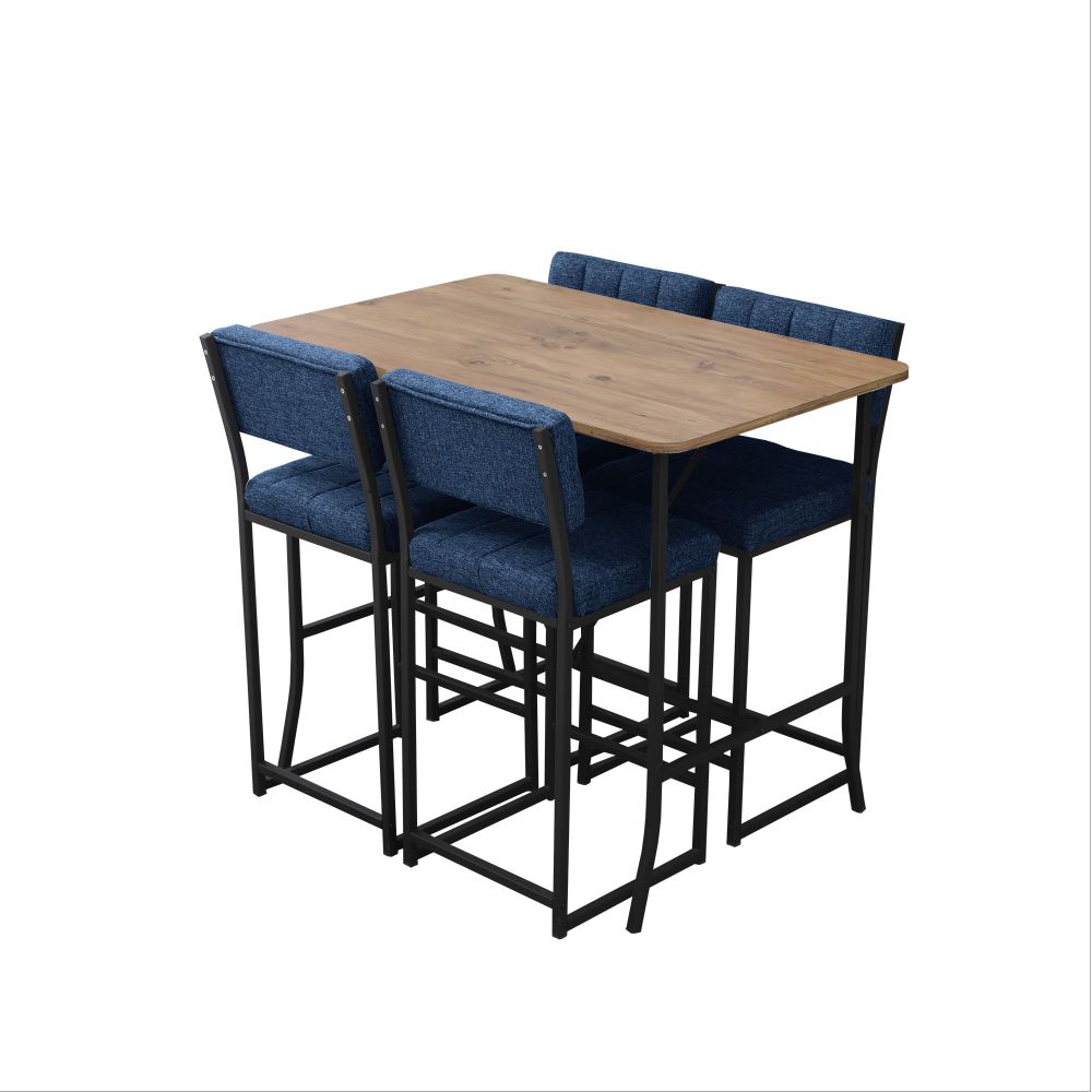Retro Bar Stolić i Stolice Set (5 Komada) - Plava i Orah slika 4