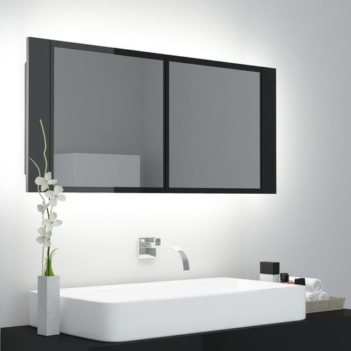 LED kupaonski ormarić s ogledalom visoki sjaj crni 100x12x45 cm slika 1