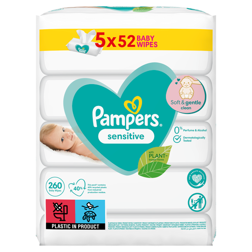 Pampers vlažne maramice Sensitive 5x52 komada slika 2