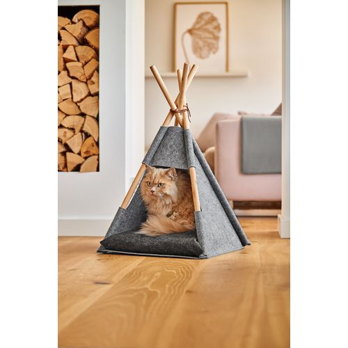 Zeller Šator za mačke, siva, felpa, drvo,44x42x45-68 cm, 14378 slika 2