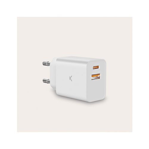 KSIX, zidni punjač 30W PD, USB-A + USB-C, bijeli slika 1