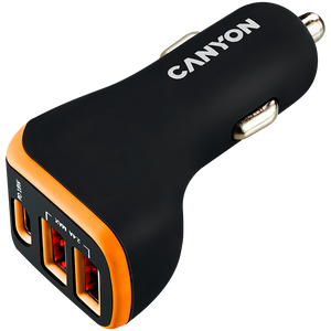 CANYON C-08 Univerzalni 3xUSB auto adapter, Crno-Narančasti