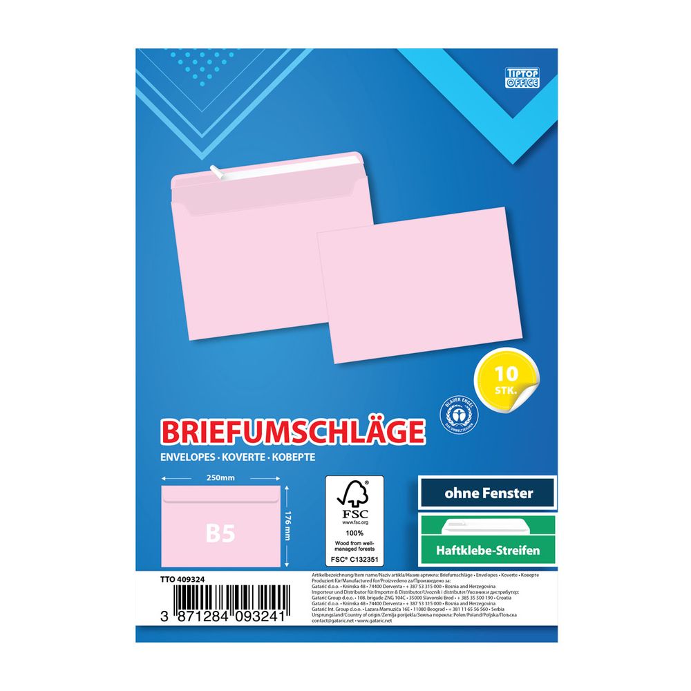 TipTop Office Koverta B5 Strip 10/1, Roza slika 1
