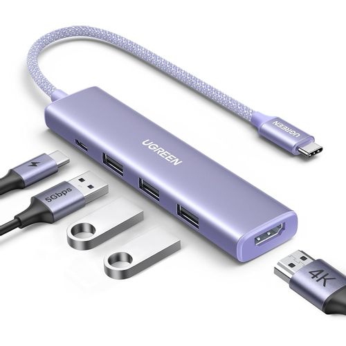 Ugreen Revodok USB-C Hub 5-u-1, 100W PD, ljubičasti slika 1