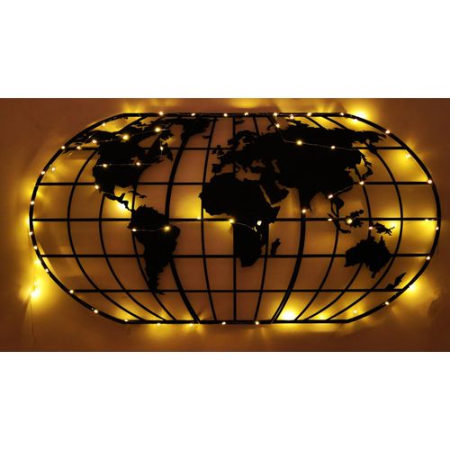 Wallity Metalna zidna dekoracija, World Map Globe Led - Black slika 2