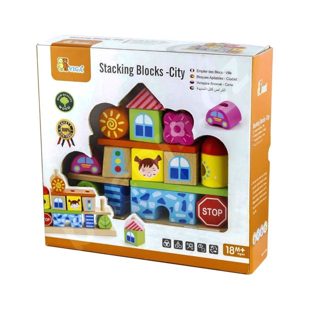 Viga Stacking Blocks City - Drvene kockice grad, 26kom slika 1