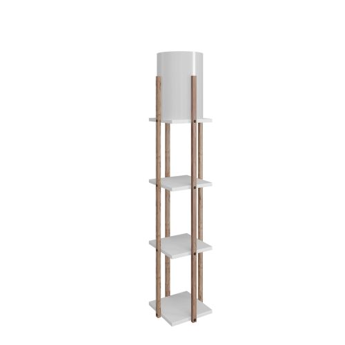 Opviq Podna lampa polica NORA bijela-drvo , ivreica, MDF, platno, visina 135 cm, promjer sjenila 21 cm, visina 36 cm, E27 45-60 W, Nora - White slika 1