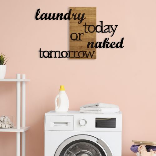 Wallity 'Laundry Today Or Naked Tomorrow' Ukras za Zid od Oraha i Crnog Drveta slika 2