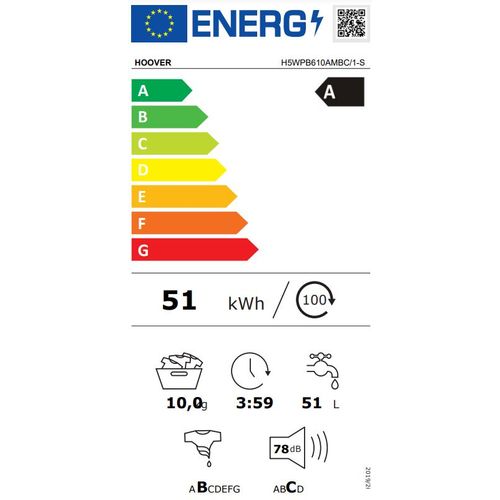 Hoover H5WPB610AMBC/1-S Veš mašina, 10 kg, 1600 rpm, ECO-POWER inverter, WiFi, Dubina 58 cm slika 13