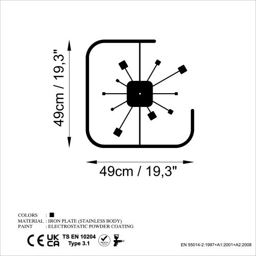 Wallity Ukrasni metalni zidni sat, Square slika 6