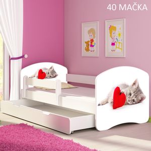 Dječji krevet ACMA s motivom, bočna bijela + ladica 160x80 cm 40-macka