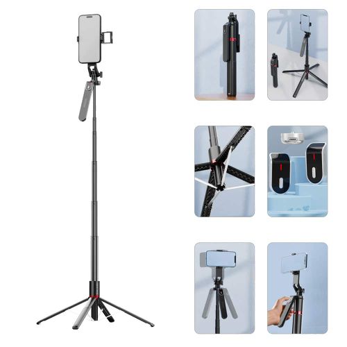 Blavec Selfie Stick Aluminium Fusion P08 tronožac + daljinski upravljač + 1 lampa - 220 cm -crni slika 3