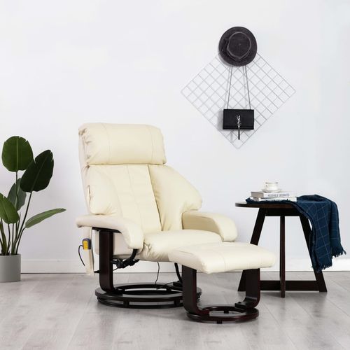 Masažna TV fotelja od umjetne kože krem-bijela slika 12