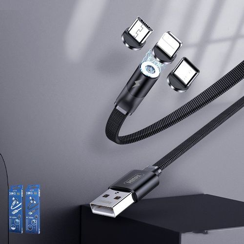 REMAX magnetski USB kabel + komplet utikača Lightning / USB tip C / mikro USB 2.1A 1m slika 2