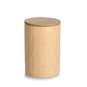 Zeller Staklenka za odlaganje s poklopcem od bambusa, 720 ml, keramika, boja marelice, Ø10x15 cm, 19354