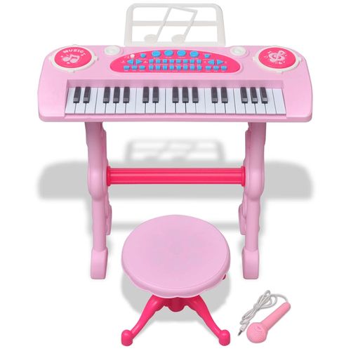 Ružičasta dječja klavijatura s 37 tipki, stolcem i mikrofonom slika 33