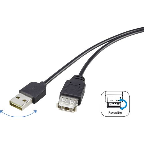 Renkforce USB kabel USB 2.0 USB-A utikač, USB-A utičnica 1.80 m crna utikač primjenjiv s obje strane, pozlaćeni kontakti RF-4096113 slika 6