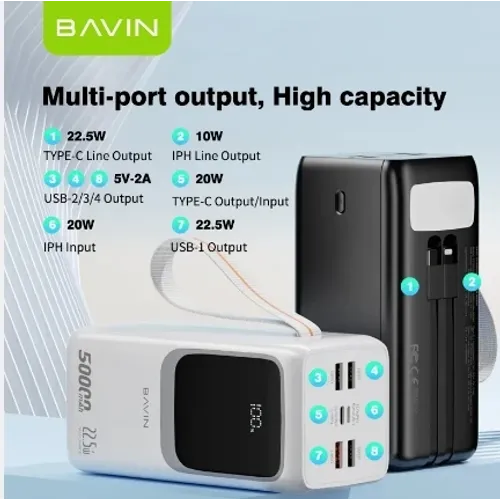 Bavin Power bank 50000mAh 22.5W PD20W bela slika 2