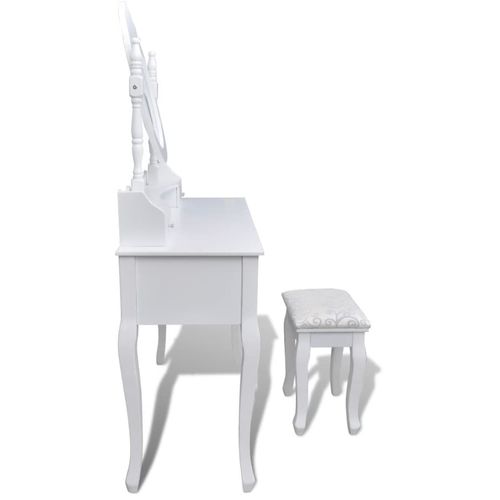 Toaletni stol s ogledalom i stolicom 7 ladica bijeli slika 50