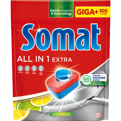Somat tablete za mašinsko pranje posuđa All in One Extra 100 kom XXL slika 1