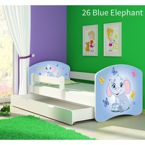 Dječji krevet ACMA s motivom, bočna bijela + ladica 160x80 cm - 26 Blue Elephant slika 1
