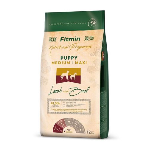 Fitmin Dog Nutritional Programme Puppy Medium / Maxi Jagnjetina sa Govedinom 12kg slika 1