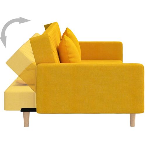 Dvosjed na razvlačenje od tkanine s 2 jastuka i tabureom žuti slika 6