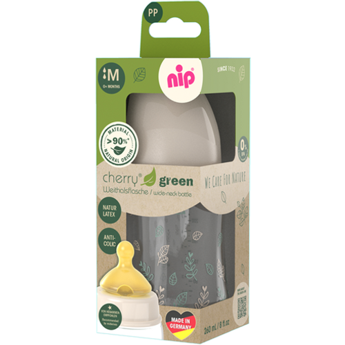 nip® Plastična flašica širokog grla Cherry Green 260ml 0m+, Beige slika 3