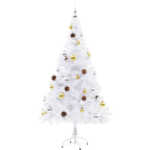 Umjetno božićno drvce s kuglicama i LED svjetlima bijelo 150 cm slika 12