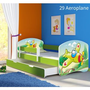 Dječji krevet ACMA s motivom, bočna zelena + ladica 160x80 cm 29-aeroplane