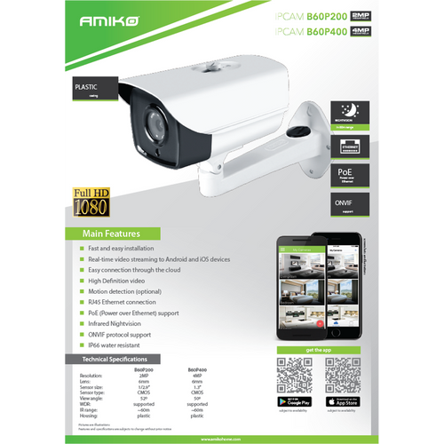 Amiko Home Kamera IP 2 MP, PoE, 1/2.9" SONY CMOS, HD Lens 6mm - B60P200 POE slika 3