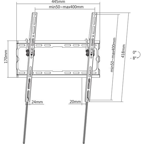 Manhattan zidni TV nosač tilt 32-70'' 45kg slika 7