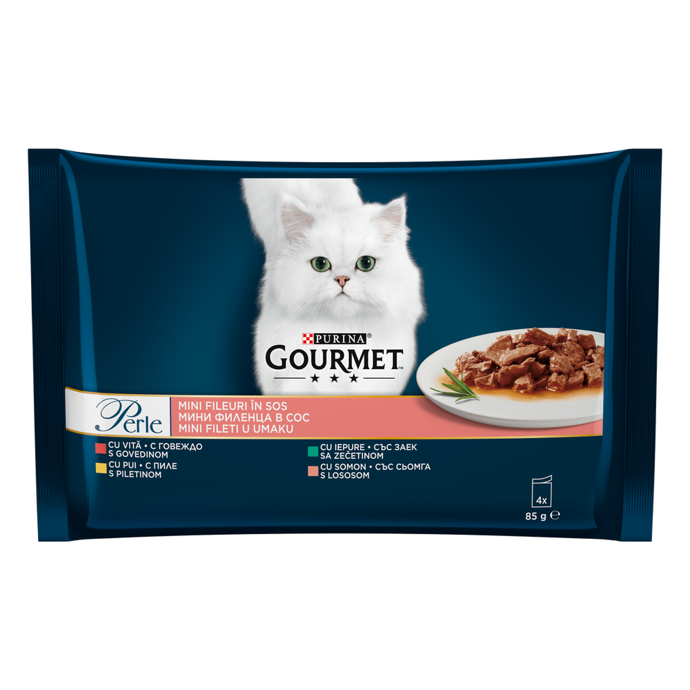 GOURMET Perle Mini fileti u umaku, s govedinom, piletinom, kunićem i lososom, 4x85g slika 1