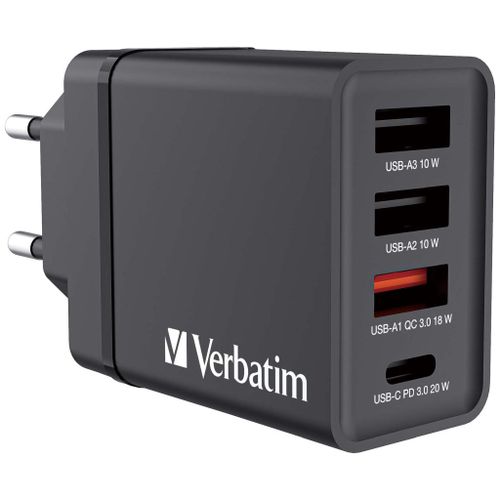 Punjač zidni Verbatim #49700 1xUSB-C/PD 20W/1xUSB-A QC 3.0/2xUSB-A 10W, EU, crni slika 1