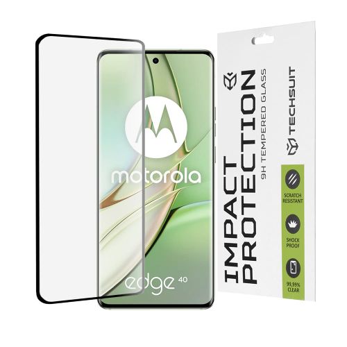 Techsuit – 111D Full Cover / Staklo s punim ljepilom / 3D zakrivljeno staklo za Motorola Edge 40 / Edge (2023) – crno slika 1