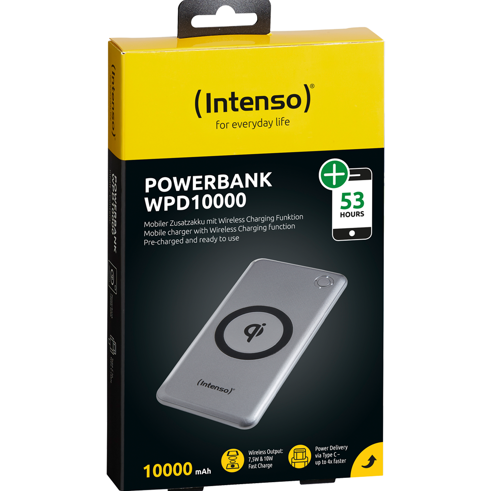 (Intenso) Prijenosni punjač za mobitele i tablete 10000mAh, bežični - WPD10000 silver slika 1