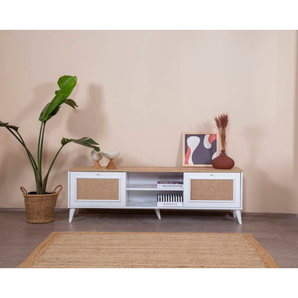 TV Stalak sa Montažom, Bijela i Hrastova Boja slika 1