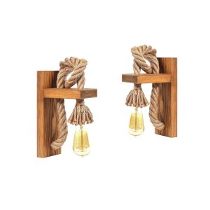 Opviq Zidna lampa HALAT set 2 komada, drvo 3x 10 cm, ručni rad, dimenzija 18 x 30 x 10 cm, duljina konopca 1 m, 1 x E27 40 W, KN15