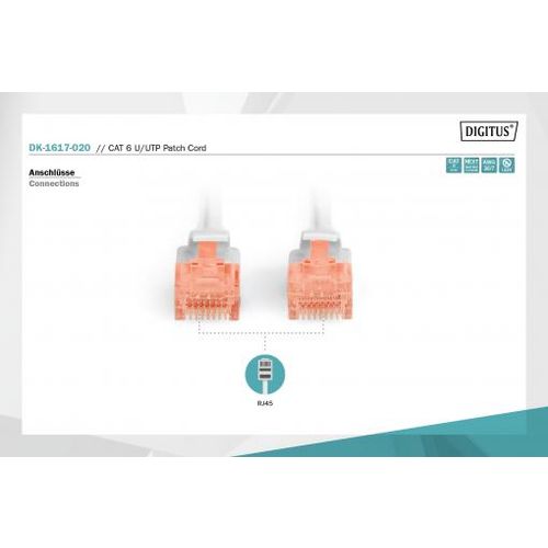 DIGITUS DK-1617-020 CAT 6 U-UTP patch kabel, Cu, LSZH AWG 26/7, dužina 2 m, boja siva slika 2