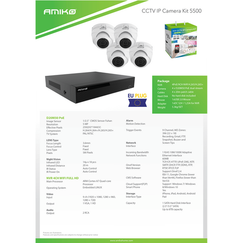 Amiko Home Set za video nadzor, 9ch, 5.0 Mpixel - CCTV KIT 5500 slika 3
