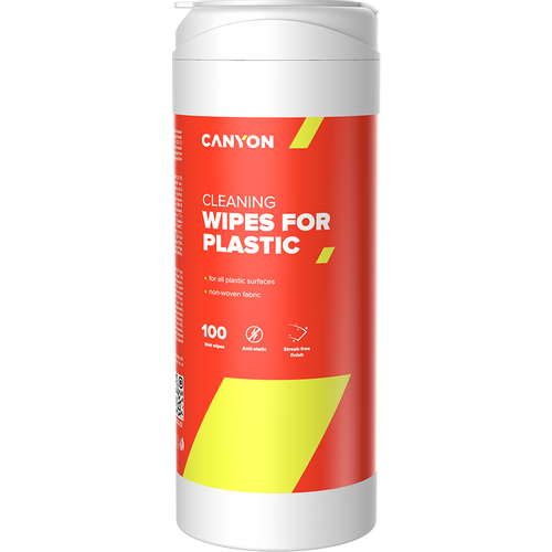 CANYON Plastic Cleaning Wipes, Non-woven wipes impregnated with a special cleaning composition, with antistatic and disinfectant effects, 100 wipes, 80x80x186mm, 0.258kg slika 1