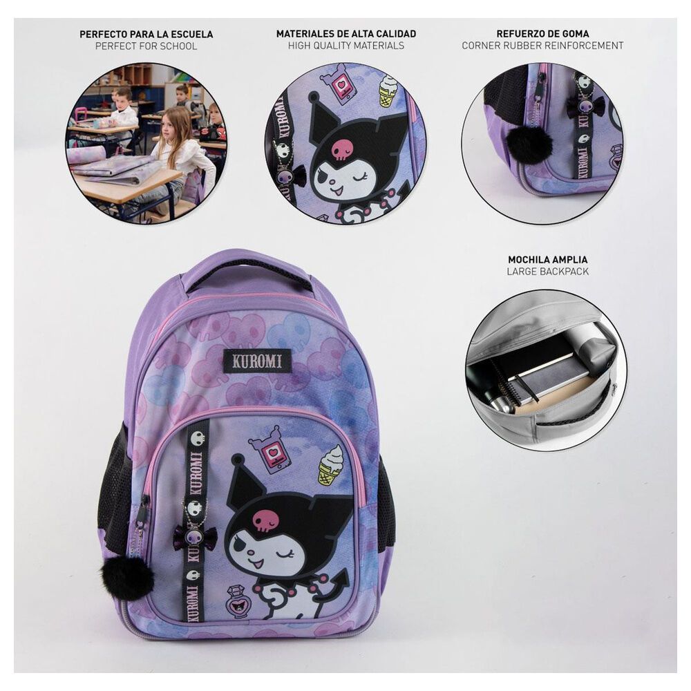 Mochila Kuromi Hello Kitty 42 cm prilagodljiva za trolley slika 3