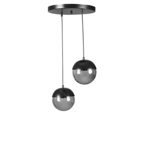 Küre 2 Li Tepsili Siyah Füme Camlı Sarkıt Dark Grey Chandelier slika 1