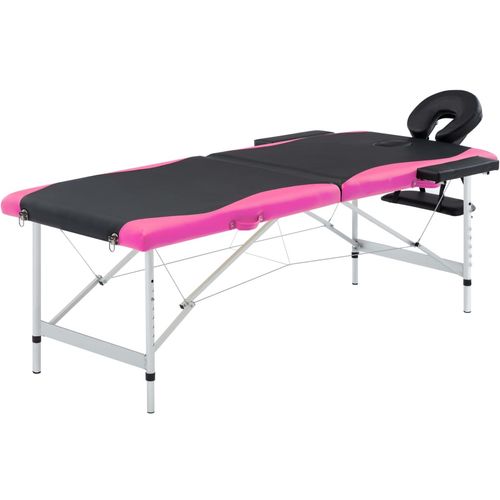 Sklopivi masažni stol s 2 zone aluminijski crno-ružičasti slika 1
